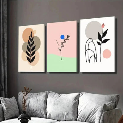 3pcs Modern Abstract Botanical 3 Minimalist Wall Art Set Canvas Framed 50x70cm - High Quality Print 100% Australian Made Wall Canvas Ready to Hang