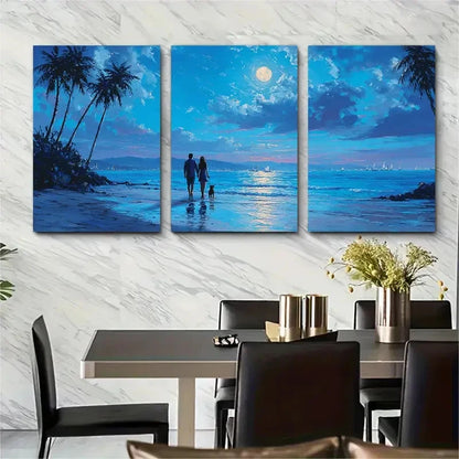 3pcs Romantic Beach Couple Dog Perfect  Wall Art Set Canvas Framed 60x90cm - High Quality Print 100% Australian Made Wall Canvas Ready to Hang