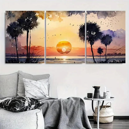 3pcs Vibrant Tropical Palm Silhouette Wall Art Set Canvas Framed 60x90cm - High Quality Print 100% Australian Made Wall Canvas Ready to Hang