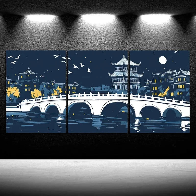 3pcs Beautiful Arch Bridge Moon Metal Print Ready to Hang Art