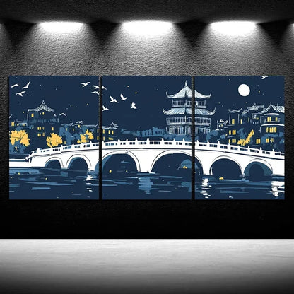 3pcs Beautiful Arch Bridge Moon Metal Print Ready to Hang Art