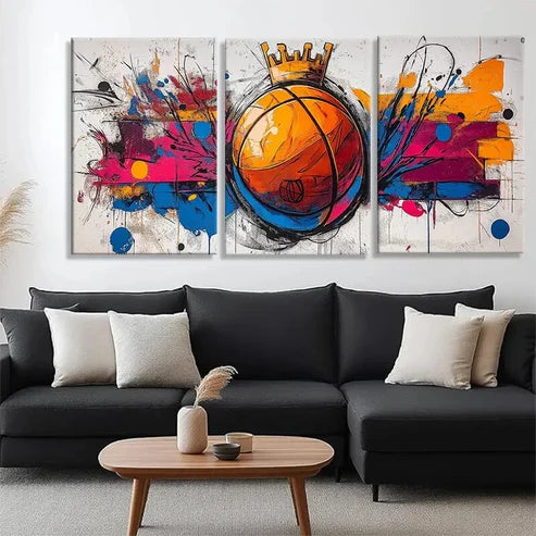 3pcs Basketball Crown Graffiti Sport Perfect Wall Art Canvas Unframed - High Quality Print 100% Australian Made Wall Canvas