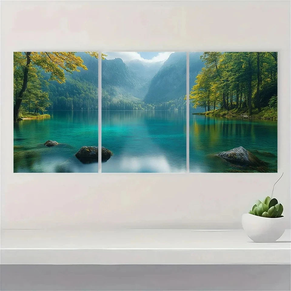 3pcs Dreamy Lake Forest Scenery Metal Print Ready to Hang Art