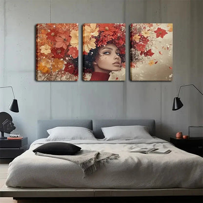 3pcs Vibrant Autumn Floral Woman Décor Perfect Wall Art Set Canvas Framed 40x60cm - High Quality Print 100% Australian Made Wall Canvas Ready to Hang