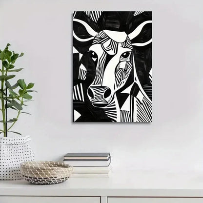Modern Abstract Black and White Cow Horse Painting 40x60cm Metal Print Ready to Hang