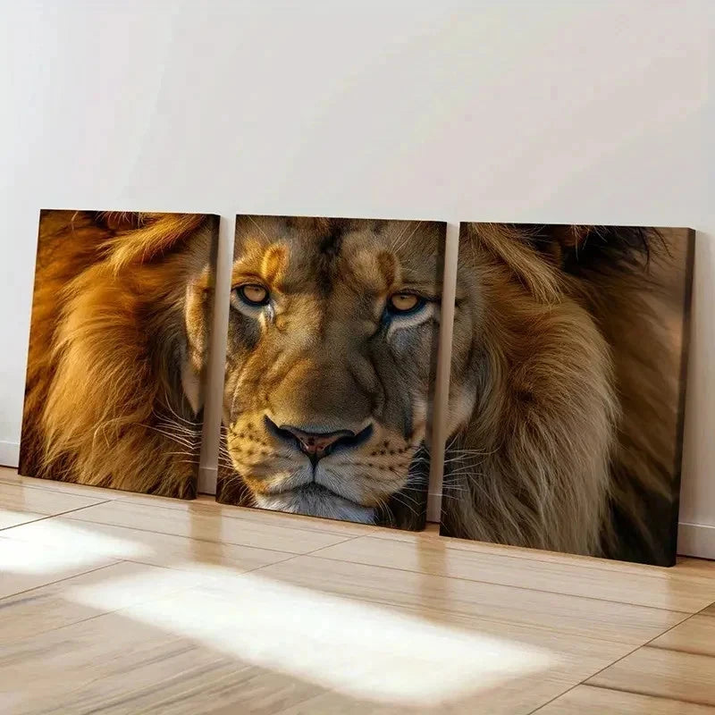 3pcs Modern Lion with Mane Decoration Wall Art Set Canvas Framed 40x60cm - High Quality Print 100% Australian Made Wall Canvas Ready to Hang