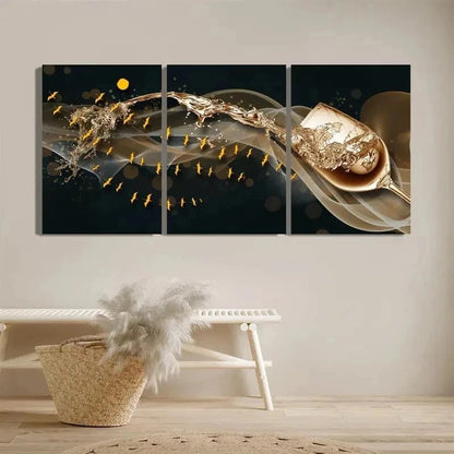 3pcs Champagne Golden Wine Glass Perfect Wall Art Set Canvas Framed 40x60cm - High Quality Print 100% Australian Made Wall Canvas Ready to Hang