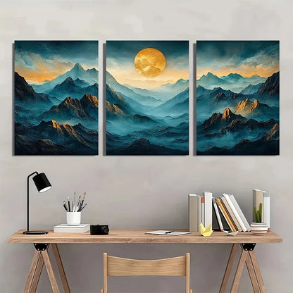 3pcs Abstract Mountain and Sunset Scenery Metal Print Ready to Hang Art