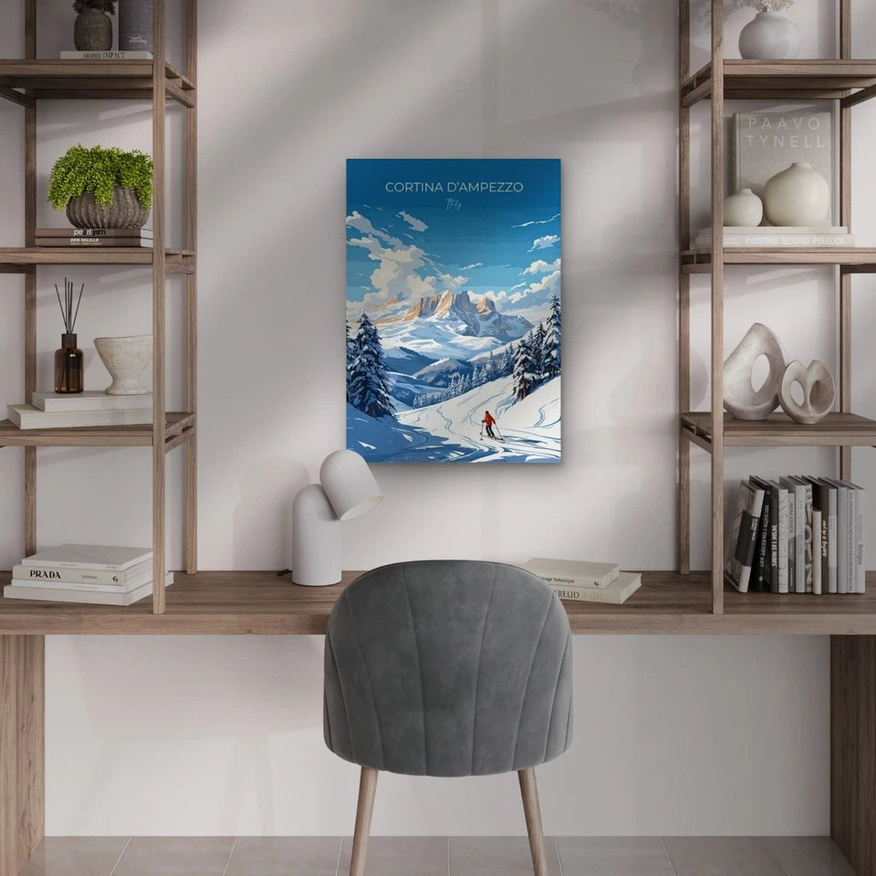 Cortina d'Ampezzo Vibrant Winter Ski Scene Travel Poster Print Wall Art