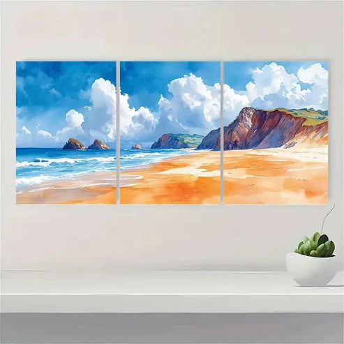 3pcs Beach Art England Coastal PO Wall Art Set Canvas Unframed - High Quality Print 100% Australian Made Wall Canvas