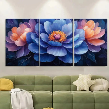 3pcs Blue Violet Peony Floral Abstract Perfect Wall Art Set Canvas Framed 40x60cm - High Quality Print 100% Australian Made Wall Canvas Ready to Hang