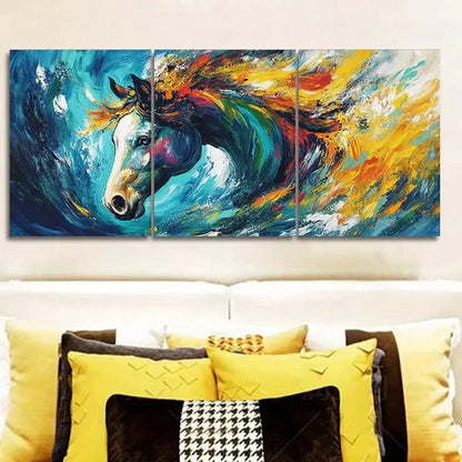 3pcs Colorful Horse Bright Shine Perfect Wall Art Set Canvas Unframed - High Quality Print 100% Australian Made Wall Canvas