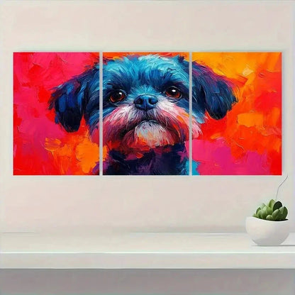 3pcs Vibrant Shih Tzu Colorful Abstract Metal Print Ready to Hang Art