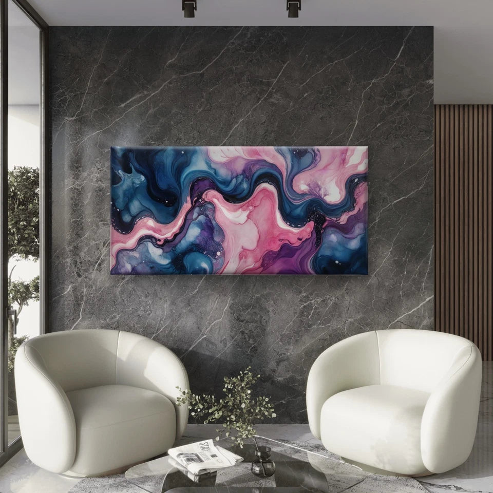 Purple Pink Liquid Painting Wall Art Canvas Office Home Room Framed 120x60cm