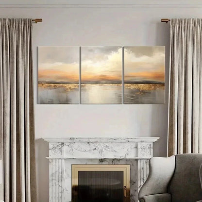3pcs Abstract Golden Hour Lake Reflection Wall Art Set Canvas Framed 40x60cm - High Quality Print 100% Australian Made Wall Canvas Ready to Hang