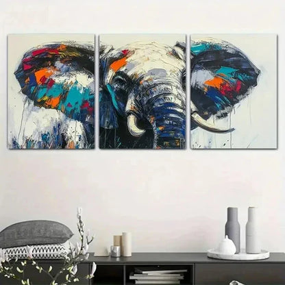 3pcs Vibrant Abstract Colorful Elephant Wall Art Canvas Unframed - High Quality Print 100% Australian Made Wall Canvas