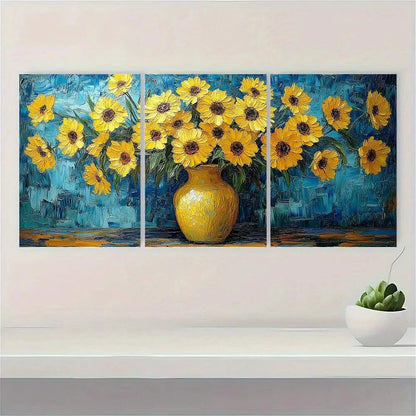 3pcs Yellow Vase Flower Famous Painting Metal Print Ready to Hang Art