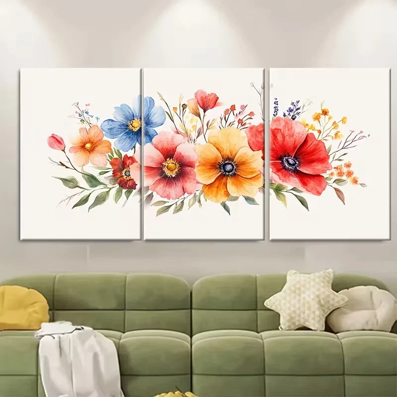 3pcs Birth Flower Family Bouquet Metal Print Ready to Hang Art