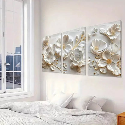 3pcs Floral Art Decorative White Flowers Wall Art Set Canvas Framed 40x60cm - High Quality Print 100% Australian Made Wall Canvas Ready to Hang