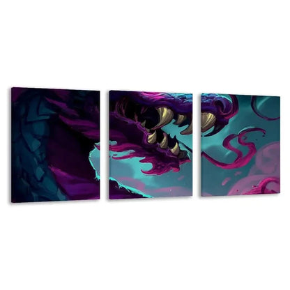 3pcs Vibrant Purple & Teal Abstract Dragon Wall Art Set Canvas Framed 40x60cm - High Quality Print 100% Australian Made Wall Canvas Ready to Hang
