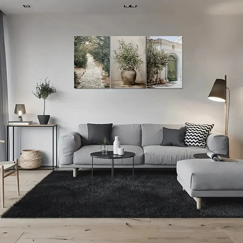 3pcs Venus Garden Path Olive Tree Painting Metal Print Ready to Hang Ar