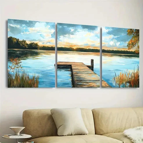 3pcs Serene Lake Elkhorn Maryland Wall Art Set Canvas Unframed - High Quality Print 100% Australian Made Wall Canvas