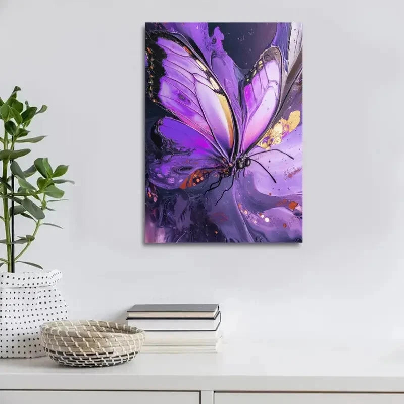 Modern Abstract Purple Butterfly Painting 40x60cm Metal Print Ready to Hang