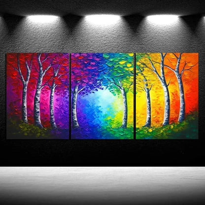 3pcs Mural Painting Set Colorful Trees Metal Print Ready to Hang Art