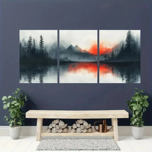 3pcs Mountain & Forest Scenery Décor Perfect Wall Art Set Canvas Framed 40x60cm - High Quality Print 100% Australian Made Wall Canvas Ready to Hang