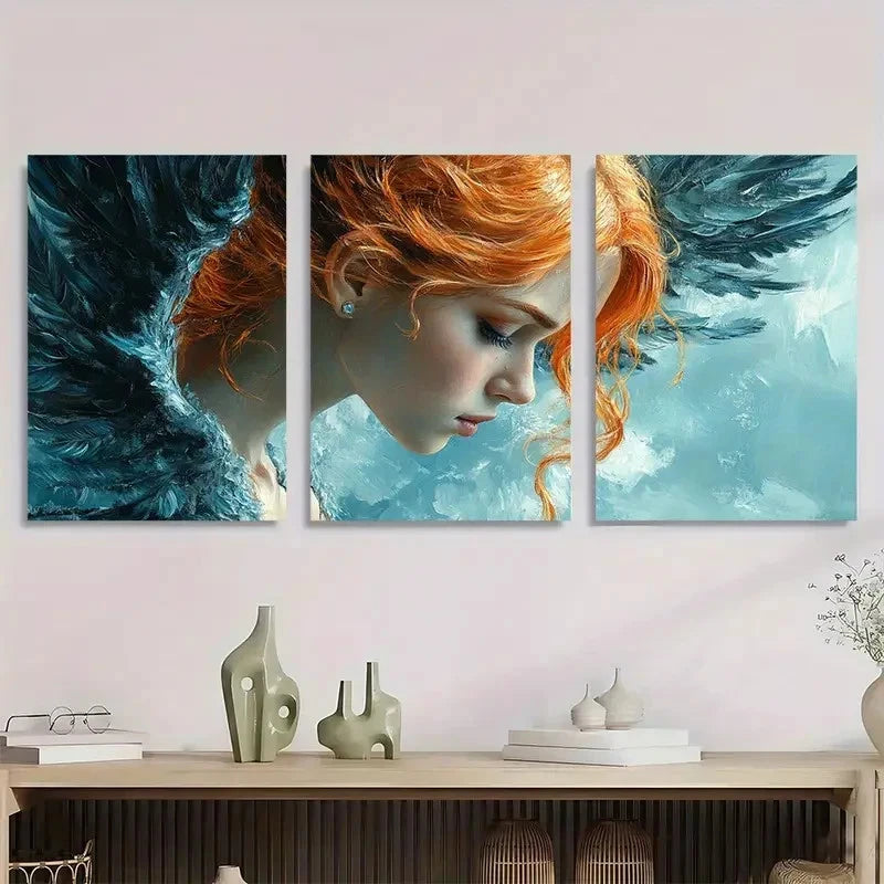 3pcs Vibrant Red-Haired Angelic Design Perfect Wall Art Set Canvas Framed 40x60cm - High Quality Print 100% Australian Made Wall Canvas Ready to Hang