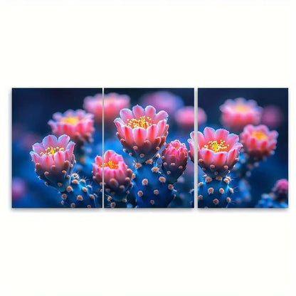 3pcs Vibrant Blooming Cactus ER Wall Art Set Canvas Framed 60x90cm - High Quality Print 100% Australian Made Wall Canvas Ready to Hang