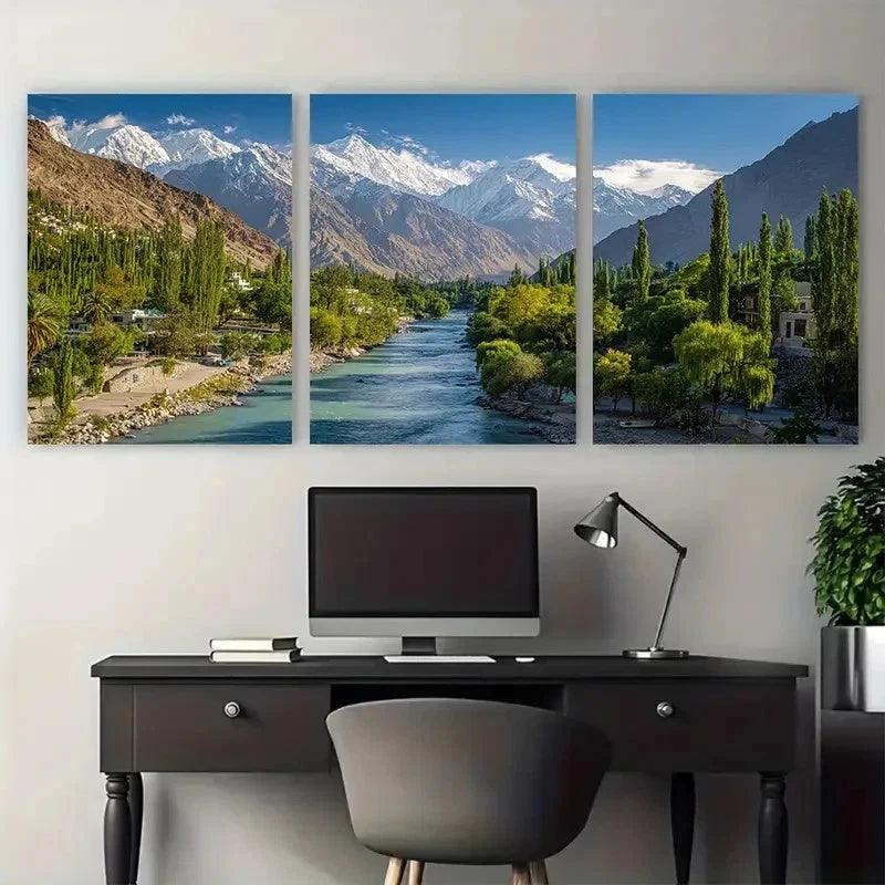 3pcs Gilgit-Baltistan Himalayan Lahore Perfect Wall Art Canvas Framed 60x90cm