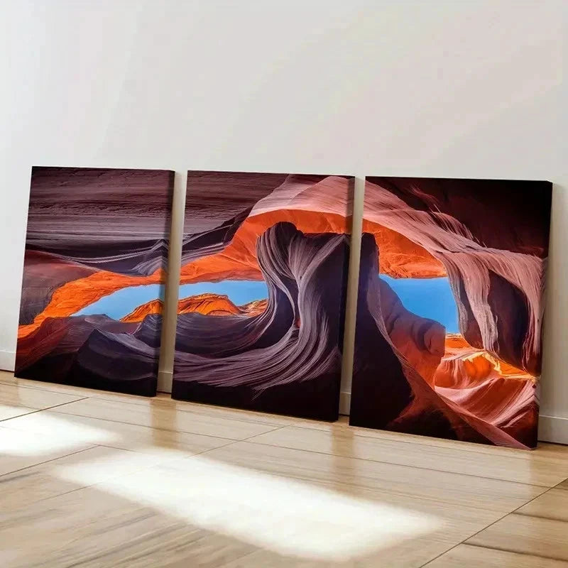 3pcs Natural Landscape Art Antelope Canyon Wall Art Set Canvas Framed 50x70cm - High Quality Print 100% Australian Made Wall Canvas Ready to Hang