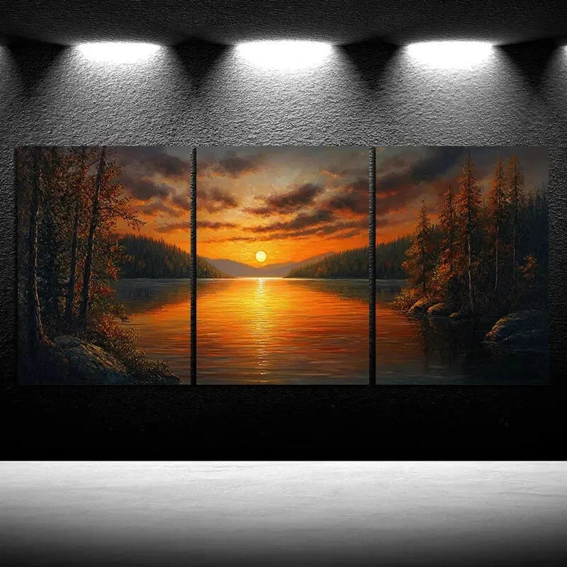 3pcs Sunset Lake Nature Trees Metal Print Ready to Hang Art