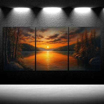 3pcs Sunset Lake Nature Trees Metal Print Ready to Hang Art