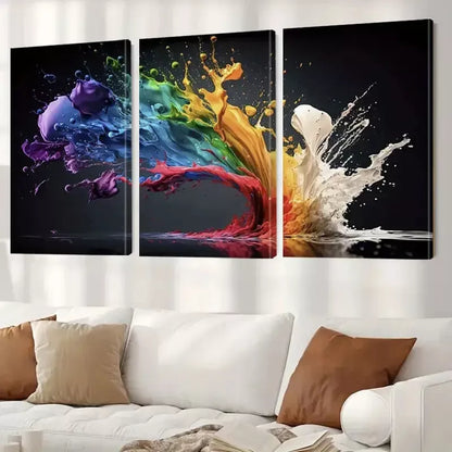 3pcs Minimalist Abstract Colorful Splashes Wall Art Set Canvas Framed 50x70cm - High Quality Print 100% Australian Made Wall Canvas Ready to Hang