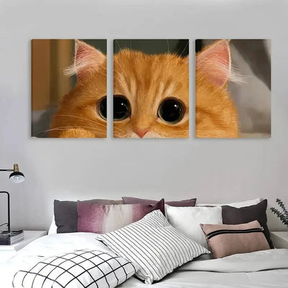 3pcs A Cute Orange Cat with Big eyes   Wall Art Set Canvas Framed 60x90cm - High Quality Print 100% Australian Made Wall Canvas Ready to Hang