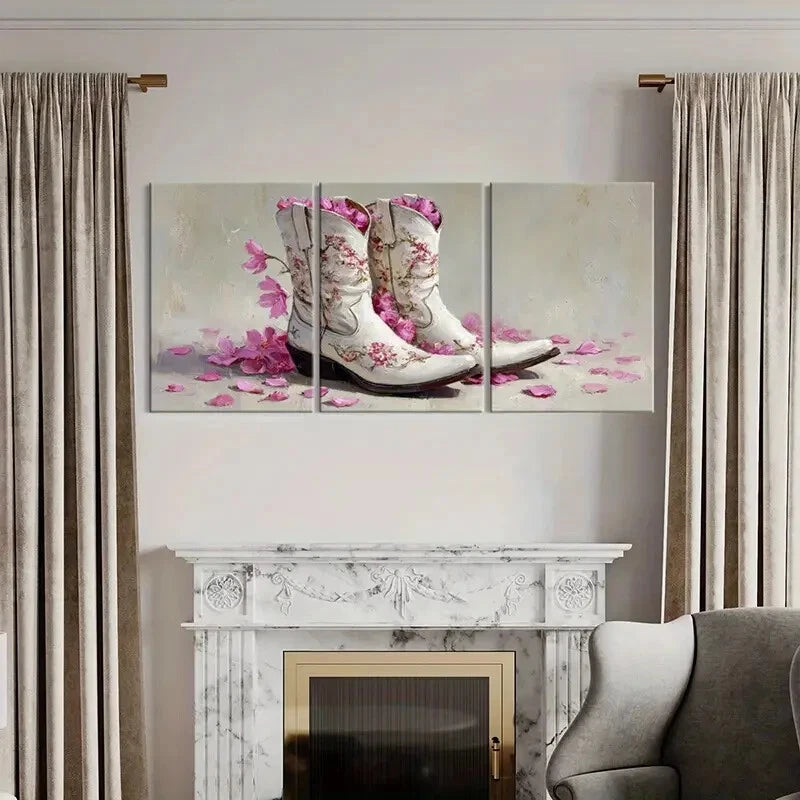 3pcs Artistic Floral Cowboy Boots Poster Metal Print Ready to Hang Art