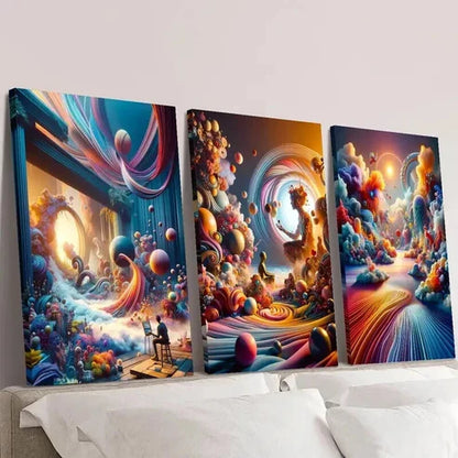 3pcs Abstract Color Pigment Fluid Decorative Wall Art Canvas Unframed - High Quality Print 100% Australian Made Wall Canvas