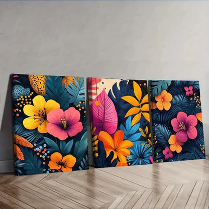 3pcs Vibrant Tropical Leaf Wall Art Set Canvas Unframed - High Quality Print 100% Australian Made Wall Canvas