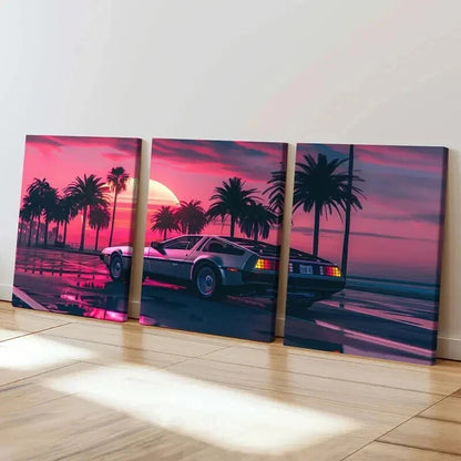 3pcs Sunset Boulevard Cars Modern Decoration Wall Art Set Canvas Framed 40x60cm - High Quality Print 100% Australian Made Wall Canvas Ready to Hang