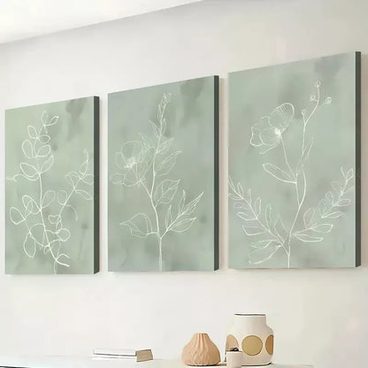 3pcs Minimalist Wind Green Natural White Plant Wall Art Set Canvas Framed 50x70cm - High Quality Print 100% Australian Made Wall Canvas Ready to Hang