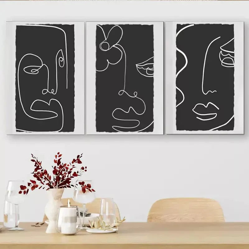 3pcs  Minimalist Line - Art Face Triptych Wall Art Set Canvas Framed 40x60cm - High Quality Print 100% Australian Made Wall Canvas Ready to Hang
