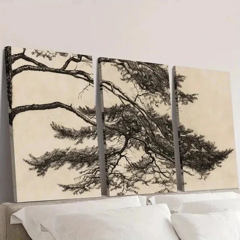 3pcs Chinese Zen Pine Trees Decoration  Wall Art Set Canvas Unframed - High Quality Print 100% Australian Made Wall Canvas