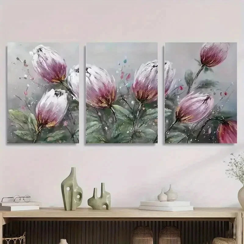 3pcs Modern Soft Watercolor Floral Design Metal Print Ready to Hang Art