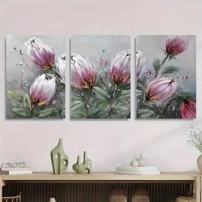 3pcs Modern Soft Watercolor Floral Design Metal Print Ready to Hang Art