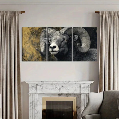 3pcs Artistic Ram Portrait Detailed Illustration Metal Print Ready to Hang Art