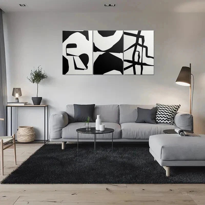 3pcs Abstract Black and White Metal Print Ready to Hang Art