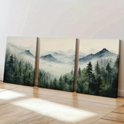 3pcs Misty Mountain Landscape Forest Scenery Wall Art Set Canvas Framed 40x60cm - High Quality Print 100% Australian Made Wall Canvas Ready to Hang