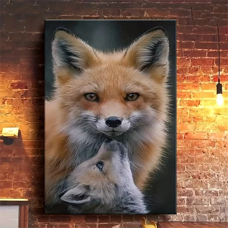Fox And Cub in Close Bond 60x90cm Metal Print Ready to Hang